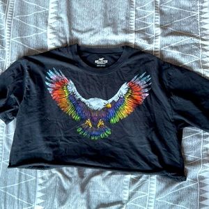 Black Cropped Tee with Rainbow Eagle